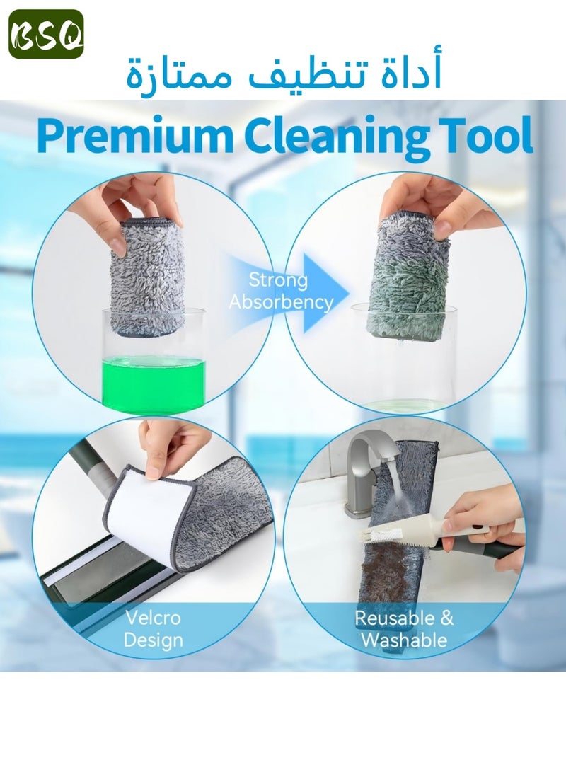 BSQ 210cm Retractable Window Squeegee | Window Cleaning Tool | 2-in-1 Window Cleaning Kit | Includes 5 retractable cleaning rods, a flexible squeegee head, and 3 microfiber cleaning pads | Suitable for cleaning high windows, shower rooms, floors, and cars. - Image 4